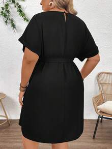 Plussiva Plus Size Maternity Solid Color Minimalist Casual Short Sleeve Dress - Black - View 2