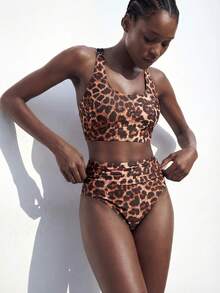 Maija Women's Leopard Print Swimwear Set - Brown - View 1
