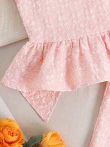 SHEIN 2 piezas Conjunto informal de camisa y pantalones con recorte de volantes y patchwork para niñas preadolescentes - Rosa Pálido - Ver 11