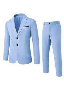 Manfinity Mode Men's Blue Minimalist Jacket And Pants Formal Suit Set - Baby Blue - View 3