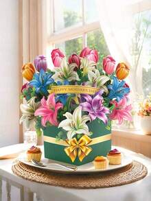 1 Thiệp chúc mừng Ngày của Mẹ 3D thủ công, thiết kế hoa ly, kèm phong bì và thiệp trắng, thích hợp làm quà tặng sinh nhật, kỷ niệm, chúc mừng và các dịp đặc biệt. - hoa huệ - Xem 1