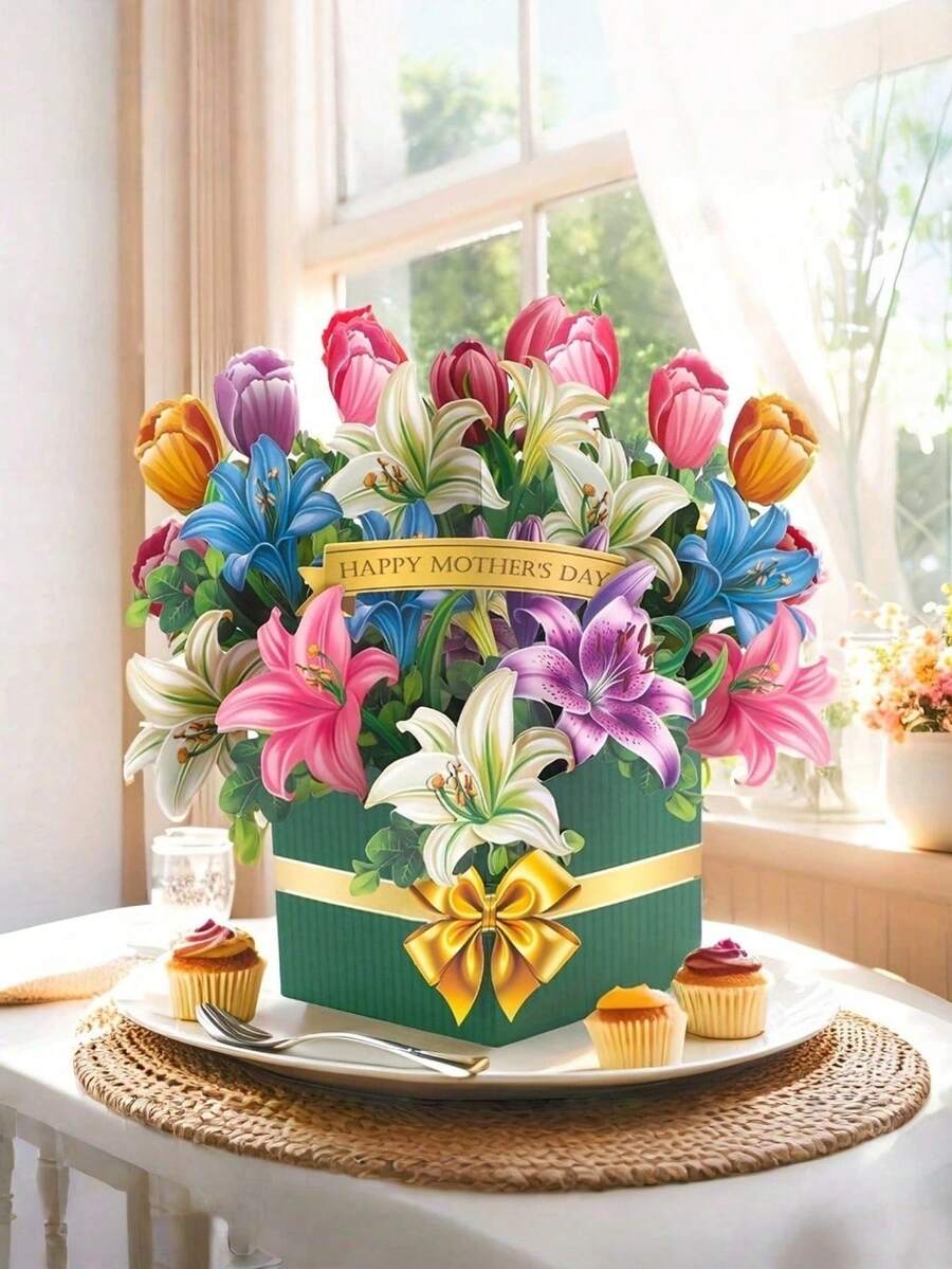 1 Thiệp chúc mừng Ngày của Mẹ 3D thủ công, thiết kế hoa ly, kèm phong bì và thiệp trắng, thích hợp làm quà tặng sinh nhật, kỷ niệm, chúc mừng và các dịp đặc biệt. - hoa huệ - Xem 1