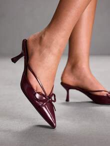 CUCCOO SZL Women's Shoes Pointed Bow Stiletto Mule Shoes, Sweet And Elegant Style And Retro Modern Sense, The Details Of The Use Of Pointed Design, Bow Decoration, Stiletto And Mule Shoes Style, Function Can Add Feminine Charm, Easy To Wear And Take Off, Suitable For Dating, Afternoon Tea Or Urban Women's Daily Street Scenes, Suitable For Women Who Like Sweet Retro Style Crowd. - Burgundy - View 7