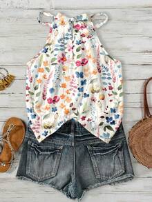 SHEIN LUNE 女士复古碎花吊带背心，适合春夏度假穿着，碎花图案，夏季女装，女士碎花上衣，夏季上衣 - 彩色 - 查看 2