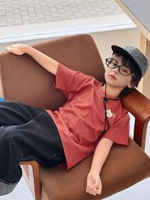 DAZY 男童字母印花圆领短袖休闲百搭T恤 - 紅色 - 查看 5