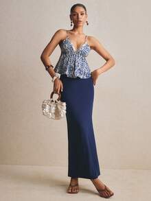 Poéselle Women's Plant Pattern Ruffle Hem Camisole And Fish Tail Midi Skirt Set - Multicolor - View 8