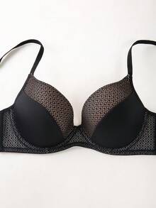 DesireSculpt 1pc Solid Black Mesh Padded Underwire Sexy Comfortable Lingerie - Apricot - View 6