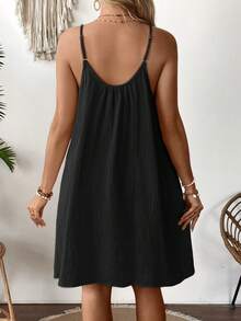 SHEIN Maternity Solid Color Casual Sleeveless Dress - Black - View 2