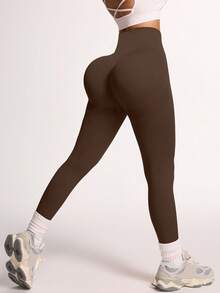 Slayform Slayform Einfarbige, hochgeschnittene, schlankende, elastische, vielseitig einsetzbare Leggings - Kaffeebraun - Übersicht 4