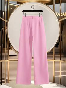 GlowEve Elegant Women's Wide Leg Pants With Pocket Decoration And Waist Cinching - Party Punch - View 2