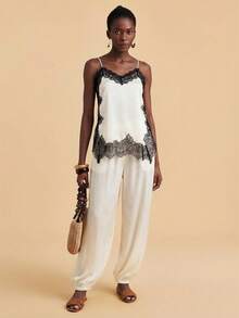 Travachic Canotta casual da donna in pizzo e patchwork - Bianco e nero - Visualizzare 6