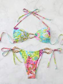 Swim Vcay 女士春假海滩装扮，露背系带性感镂空沙滩度假泳衣套装 - 彩色 - 查看 3