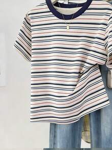 Resyla 女士条纹短袖圆领T恤 - 彩色 - 查看 3