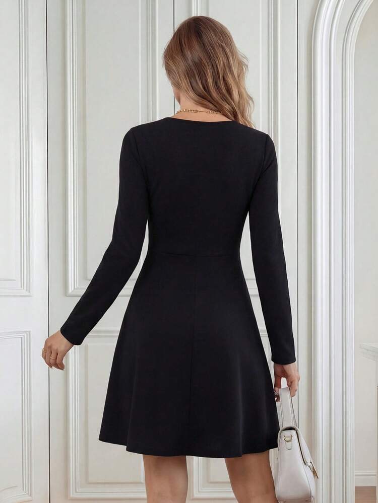 Women's Solid Color Waist Cinched Short Casual Dress, Suitable For Commuting Winter Dress Fall Dresses For Women Party Dress Going Out Outfit,Dresses For Women Elegant