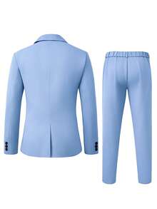 Manfinity Mode Men's Blue Minimalist Jacket And Pants Formal Suit Set - Baby Blue - View 2