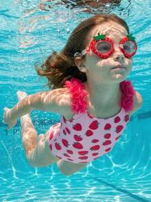 Maija Kids Maija Kids 1件装少女休闲优雅度假修身可爱草莓印花吊带泳衣，适合泳池、海滩、海边、沙滩派对、春夏季节穿着。 - 粉色 - 查看 1