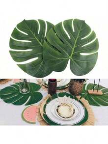 Artificial Palm Leaves, Large Leaf Placemats, Green Palm Leaf Party Decorations, Tropical Table Decor, Hawaiian Leaf Decorations, Wildlife Leaf Decorations, Artificial Plants - Green - View 3