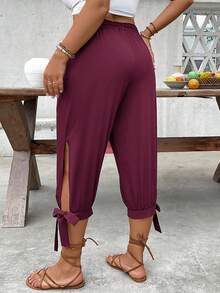 EMERY ROSE Plus Size High Waist Drawstring 7/8 Pants, Spring/Summer - Purple - View 2
