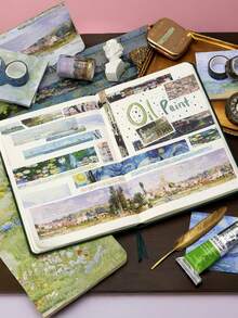 梦幻多色和纸胶带套装，金色箔片点缀，DIY装饰贴纸卷，适用于日记、剪贴簿、计划本、手工制作，自粘耐用，纸艺用品，礼品创意 - 彩色 - 查看 5