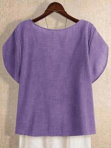 EMERY ROSE Áo sơ mi mùa hè thanh lịch cổ lệch dáng cỡ lớn - Màu tím  Violet - Xem 2