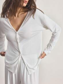 Ocili 简约舒适无领柔软女士睡衣套装 - 白色 - 查看 7