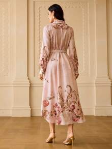 ZEYLAH WOMEN'S ELEGANT FLORAL PRINTED LONG SLEEVE MIDI DRESS - Multicolor - View 4