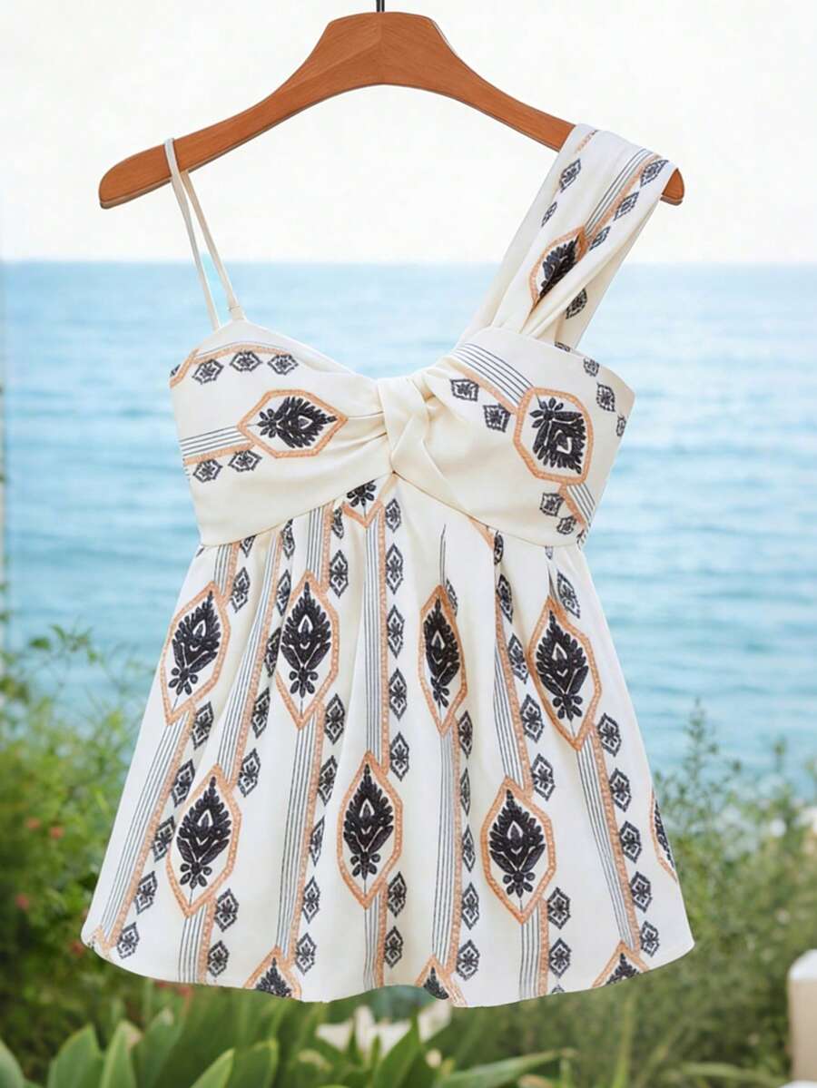Franclia Women's Print Twist Asymmetrical Strap Tank Tops - Multicolor - View 1