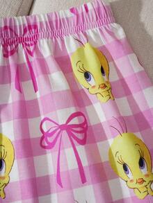 LOONEY TUNES X SHEIN 少女卡通印花休闲短袖家居服套装，X - 白色 - 查看 5