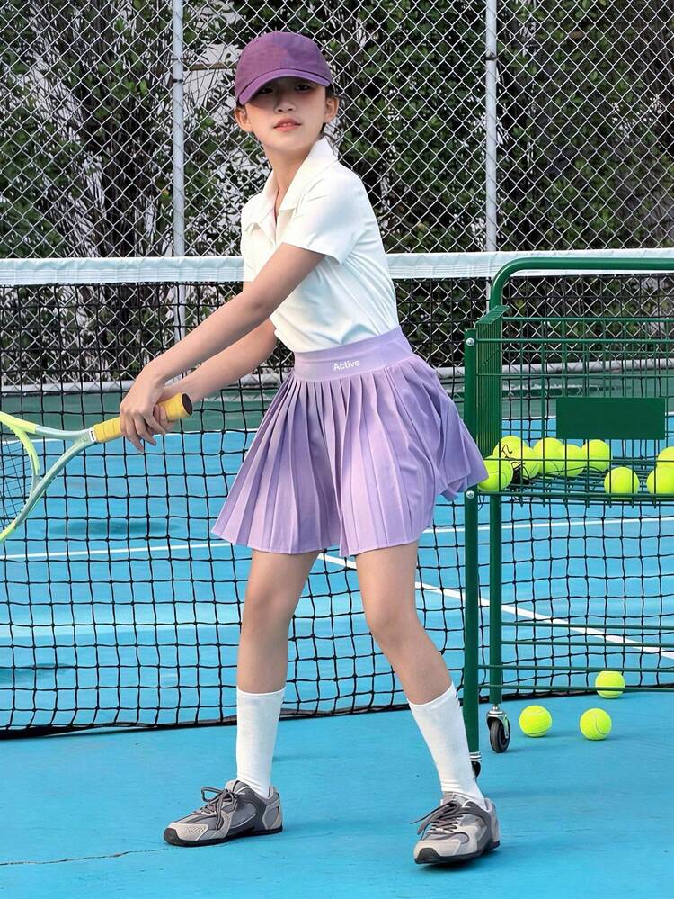 Girls Collared Short Sleeve Top And Skirt Sports Set, Tween Girl Fall Outfit