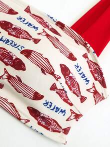 Swim Oasis 3pcs Women's Summer Swimsuit Set, Sardine Print Bandeau Top With Tie, Matching Skirt, Beach Vacation Outfit - Red - View 7