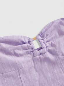 ROMWE Avant Áo hai dây cổ yếm dễ thương, ngọt ngào và thoải mái dành cho nữ - Màu tím hoa cà - Xem 3