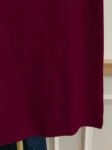 Resyla Áo thun ngắn tay cổ tròn phối màu viền họa tiết trái tim dành cho nữ, cỡ lớn, thích hợp mặc mùa hè. - Màu Đỏ Sâu - Xem 5