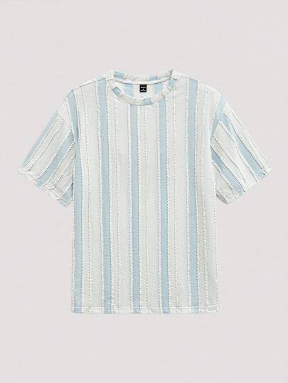 Open Phase 男士休闲拼色条纹纹理T恤，夏季