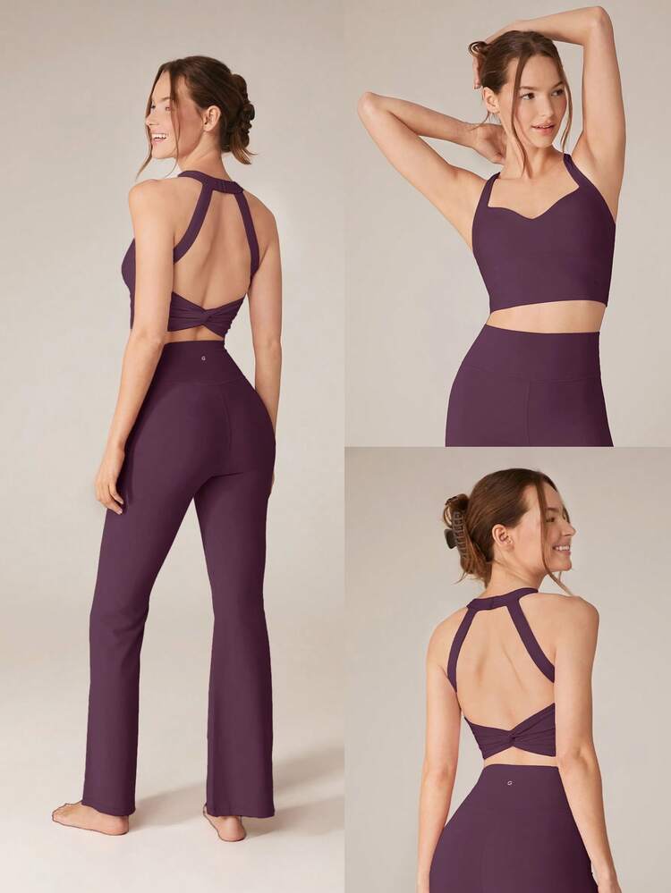 FeatherFit™ See You Around Halter Backless Sports Bra Light Support Low Impact Yoga Pilates