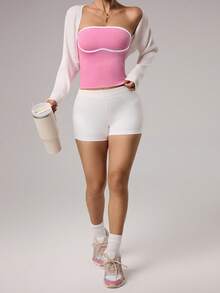 Dewbera Women's Hem Everyday Fitness Sports Bra Top - Pink - View 6