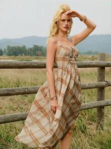 WESTFADE 尼龙人造丝印花无袖中长连衣裙 - 棕色 - 查看 1