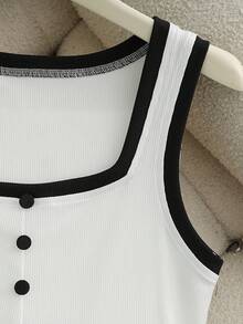 Franclia New Button-Up Slim Fit Women Tank Top, Spring/Summer - Black and White - View 4