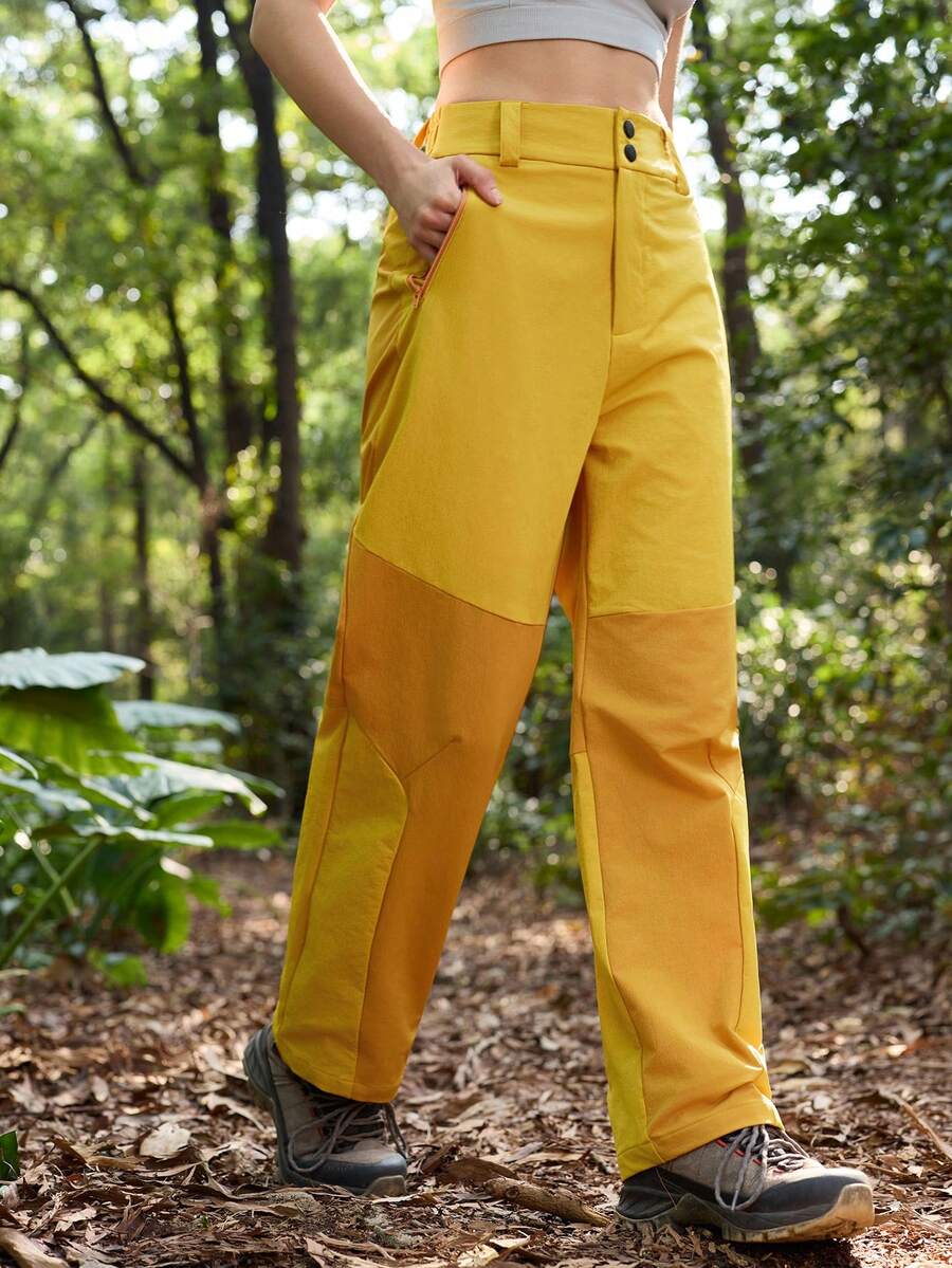 Exploreva 女士高腰口袋直筒宽松休闲百搭徒步裤 - 橘色 - 查看 1