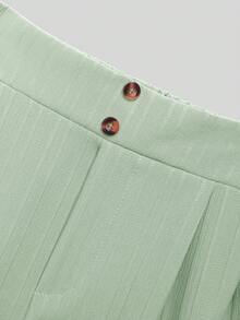 Pantalones sueltos con botones y rayas verticales texturizadas para niñas preadolescentes - Verde - Ver 4