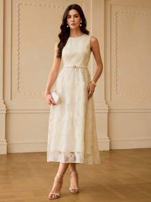 ZEYLAH ROBE ÉLÉGANTE BRODÉE DE FLEURS, COULEUR ABRICOT - Nude - Voir 4