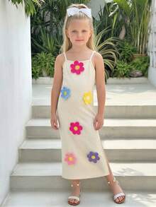 Emery Rose Kids Emery Rose Kids 女童纯色针织3D立体花卉休闲吊带裙 - 杏色 - 查看 3
