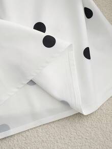 Franclia Women's Casual Versatile Ruffle Flare Sleeve White Blouse, V-Neck Pullover Shirt, Polka Dot Shirt, Dot Print Top, Cap Sleeve Shirt, Printed Tank Top, Summer Vacation Wear - Black and White - View 4