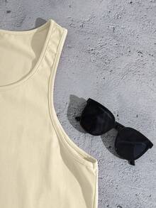 Manfinity Dauomo Men's Casual Solid Color Round Neck Slim Fit Tank Top, Summer - Apricot - View 5