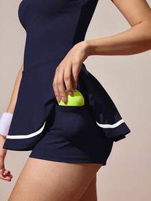 CourtClass CourtClass 休闲荷叶边领半拉链短袖运动连衣裙，女士服装，高尔夫球裙，女士Polo衫，女士网球服，女士服装，女士衬衫，女士Polo衫，常规尺码女装，运动连衣裙，网球裙，女士网球服，休闲运动连衣裙，女士高尔夫球裙，女士运动连衣裙，健身连衣裙 - 藏蓝色 - 查看 5