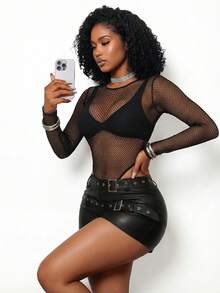 BamGleam Women's Sexy Mesh Sheer Bodysuit, Women's Music Festival Bodysuit - Black - View 6