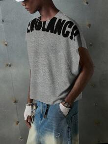 NEON BLANC Áo tank top nam màu trắng cổ tròn in chữ, phong cách đường phố, thích hợp cho mùa hè. - Xám - Xem 4