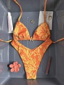 Swim Mod Women's Random Print Halter Metal Jewelry Bikini Set, Spring/Summer - Multicolor - View 2
