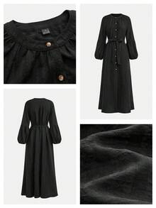 SHEIN Maija Outfit Deas For Dress Women's Long Shirt Dress With Waist Belt  Spring Summer Beach Outfits Easter Dress Women Wedding Party Dress Summer Looking Younger A Strap On The Waist Modest Dress - Black - View 5