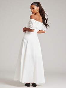 NYA SZN 露肩撞色缝线长裙 - 白色 - 查看 2