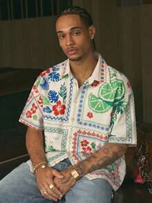 AXEPEAK Fashionable Street Style Floral Print Short Sleeve Shirt For Men - Multicolor - View 5
